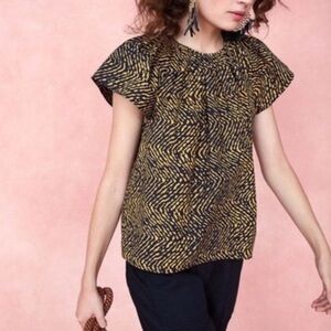 Ulla Johnson Black and Gold Patterned Blouse